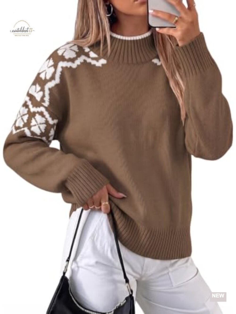 SHEWIN Womens Turtleneck Sweater Color Block Pullover Loose Knit Fall Outfit